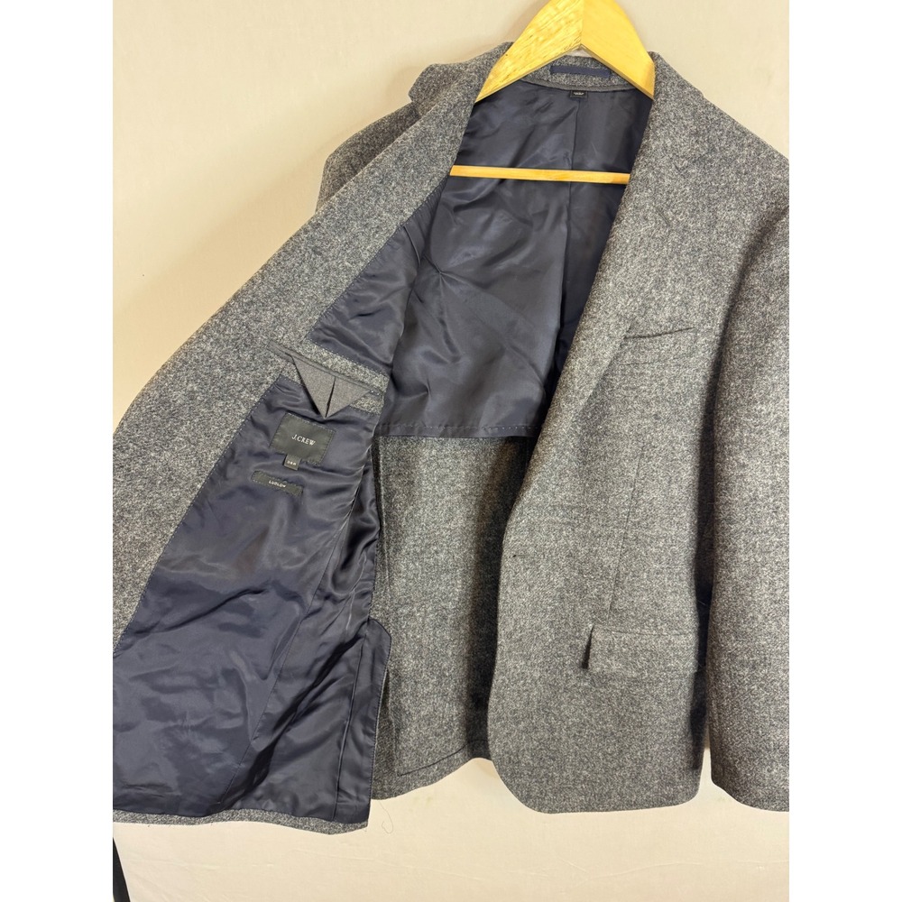 J Crew Abraham Moon Mens 38R Grey Wool Blazer Sport Coat Elbow Patches British - Picture 6 of 10